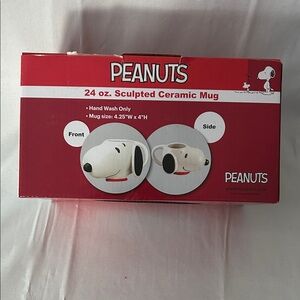SNOOPY 24 OZ SCULPTED CERAMIC MUG PEANUTS HAND WASH ONLY COLLECTIBLE BOX New